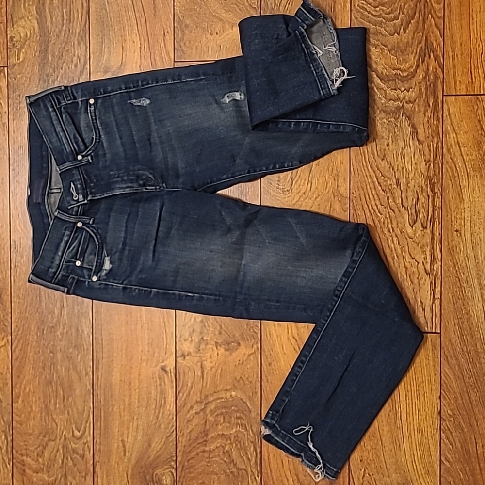 Mother Rascal Jeans 24 Dark Graffiti with undone step fray